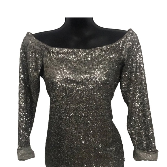 BAILEY 44 OFF THE SHOULDER SEQUIN TOP SMALL TAUPE ANTIQUE GOLD SILVER - Picture 5 of 8